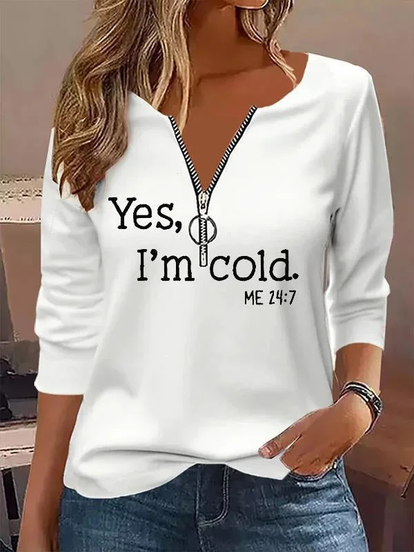 Women's Casual Half-zip Letter Print Top