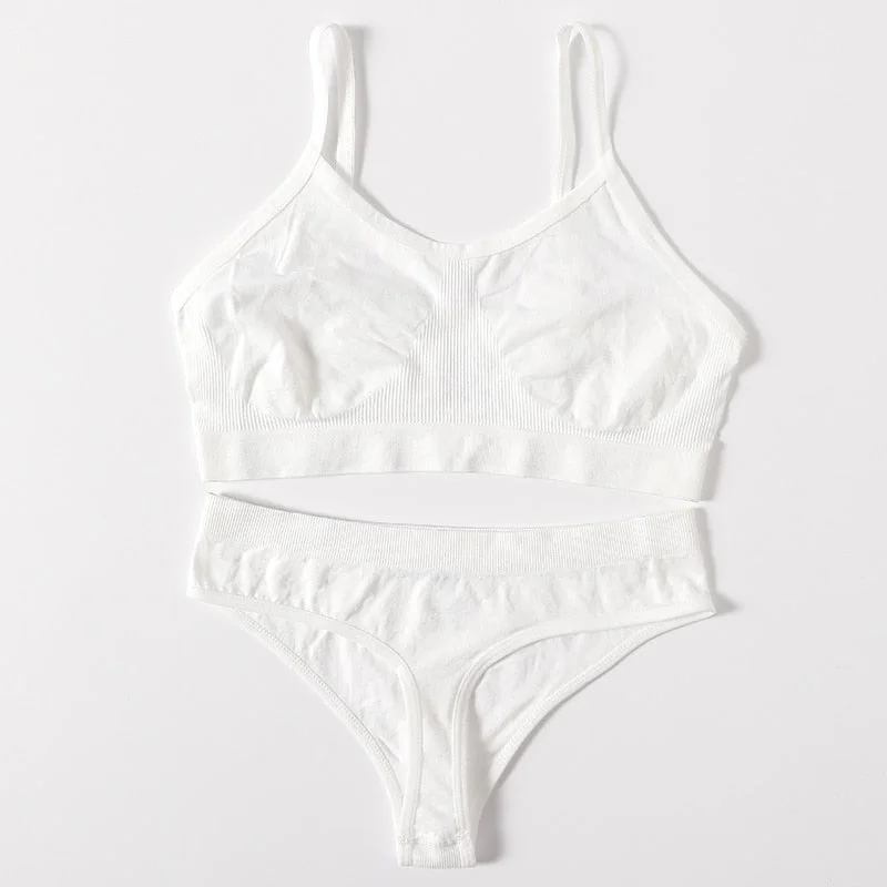 2PCS Women Bra Set Seamless Underwear Sexy Female Bralette Top Backless Bra Thong Panties No-Wired Brassiere Home Lingerie Set