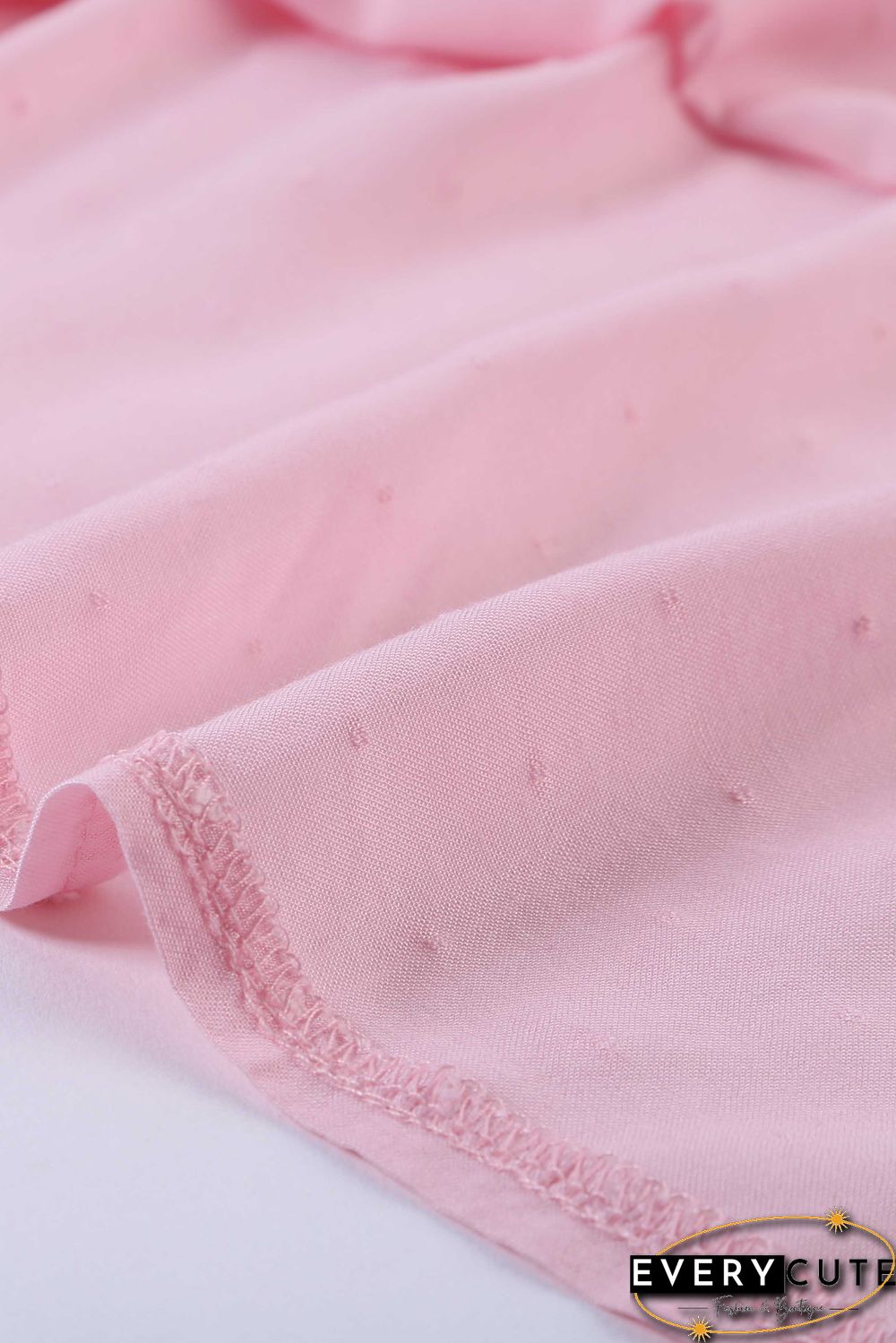 Pink V Neck 3/4 Sleeve Swiss Dot Casual Shirt