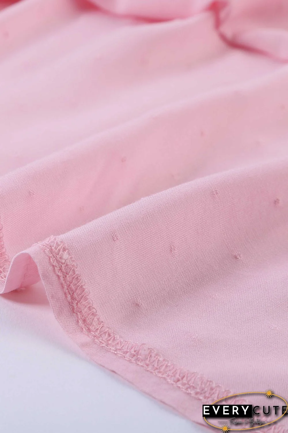 Pink V Neck 3/4 Sleeve Swiss Dot Casual Shirt