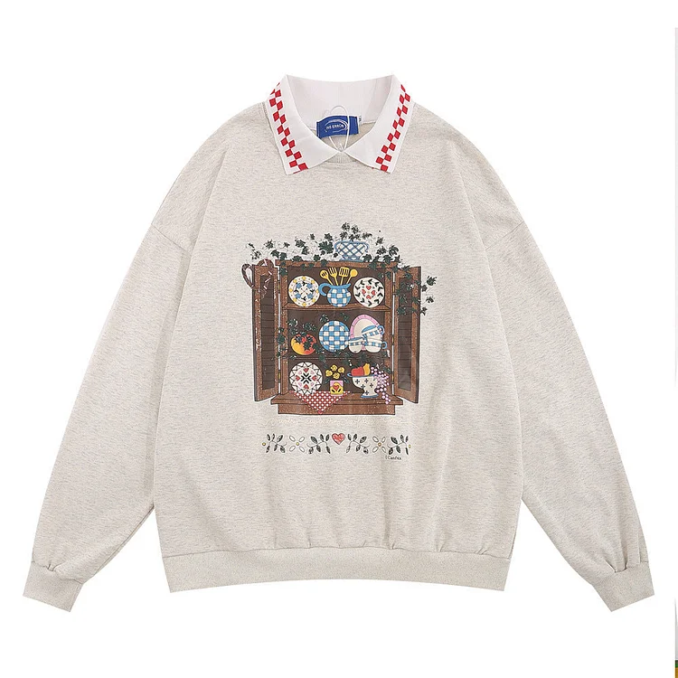 Men Hoodie Lapel Sweater Men's Spring and Autumn Print Casual Long Sleeve