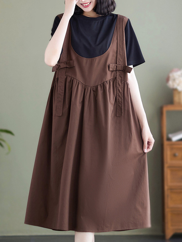 Fake Two-piece Patchwork Short Sleeve Midi Dress