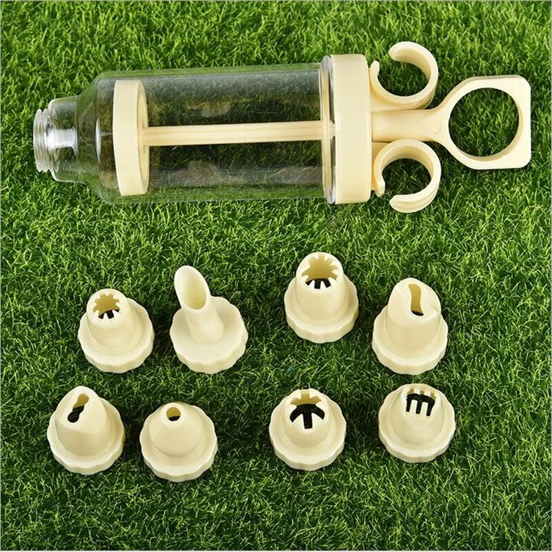 Confectionary Cookie Tips Pastry Nozzles Plastic 1 Set 8Pcs Cream Nozzle Cream Gun DIY Pastry Syringe Extruder Kitchen Gadgets