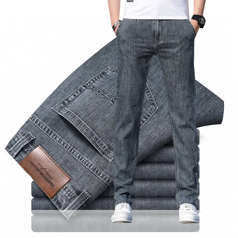 Inongge Spring Summer Brand Men's Straight Lightweight Jeans High Quality Lyocell Stretch Business Casual High Waist Thin Jeans