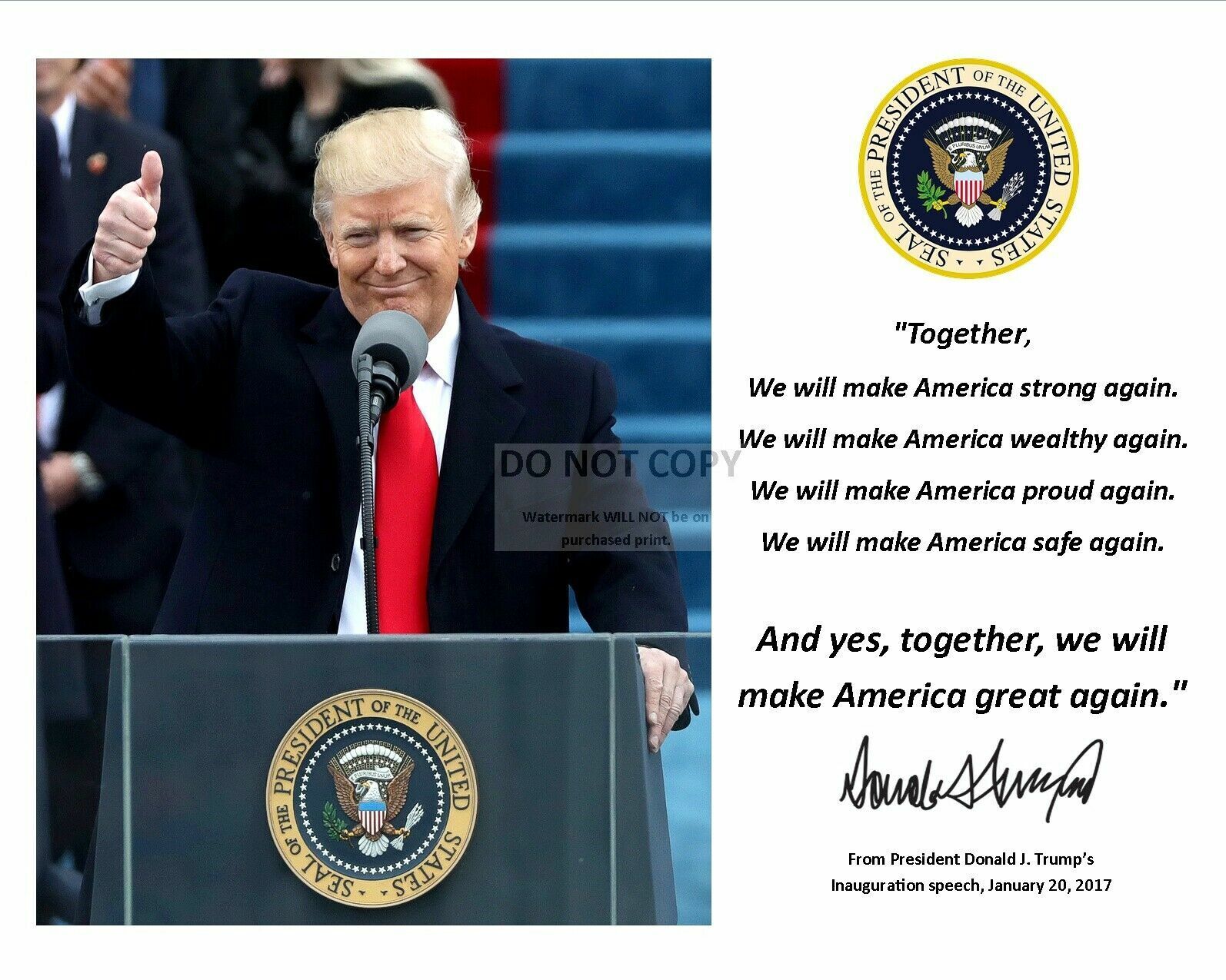 PRESIDENT DONALD TRUMP MAGA INAUGURATION QUOTE FACSIMILE AUTOGRAPH 8.5X11 Photo Poster painting