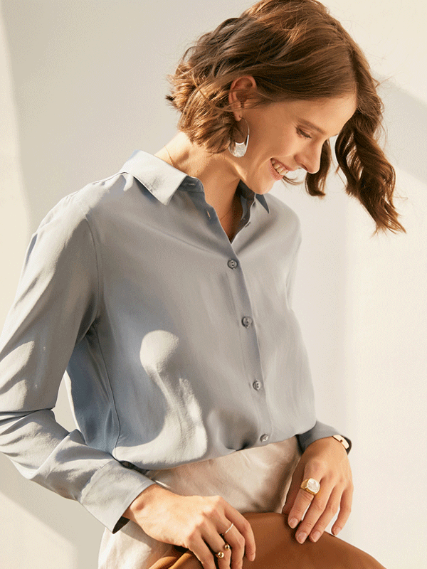Clearance-Elegant Neat Color Silk Shirt Multi Colors Selected REAL SILK LIFE