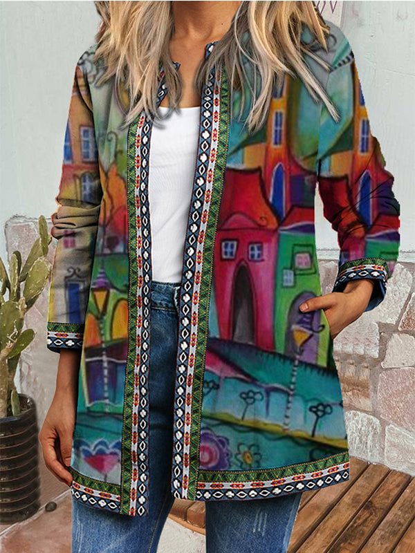 autumn and winter new retro ethnic print long-sleeved jacket