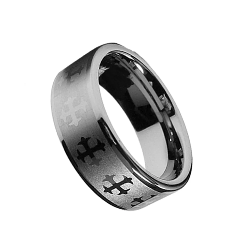 4MM 6MM 8MM Mens Matte Tungsten Carbide Cross Laser Silver Wedding Bands