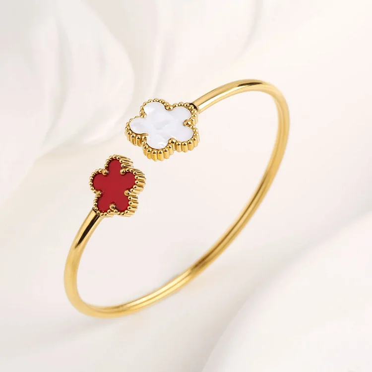 stainless steel 5 leaf cuff bracelet