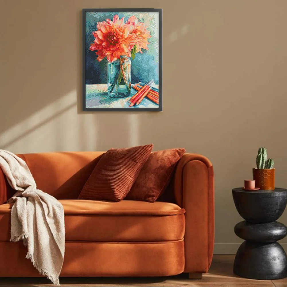 9CT Full Stamped Cross Stitch Bead Embroidery- Flower(Canvas|40*52CM)