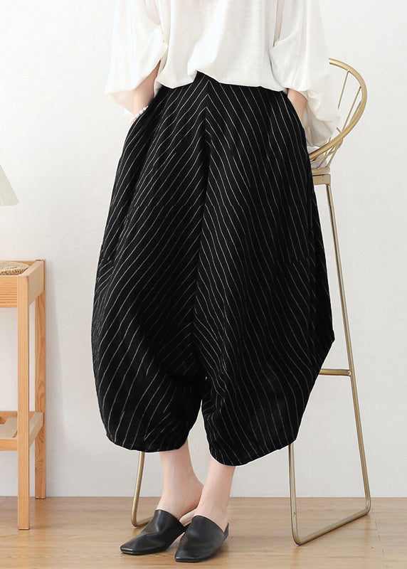 VCSHOES Loose Black Original Design Pockets Striped Linen Harem Pants Summer