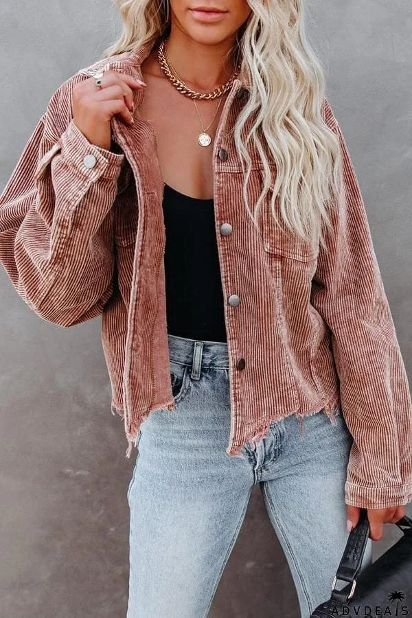 Frayed Hem Cropped Corduroy Jacket