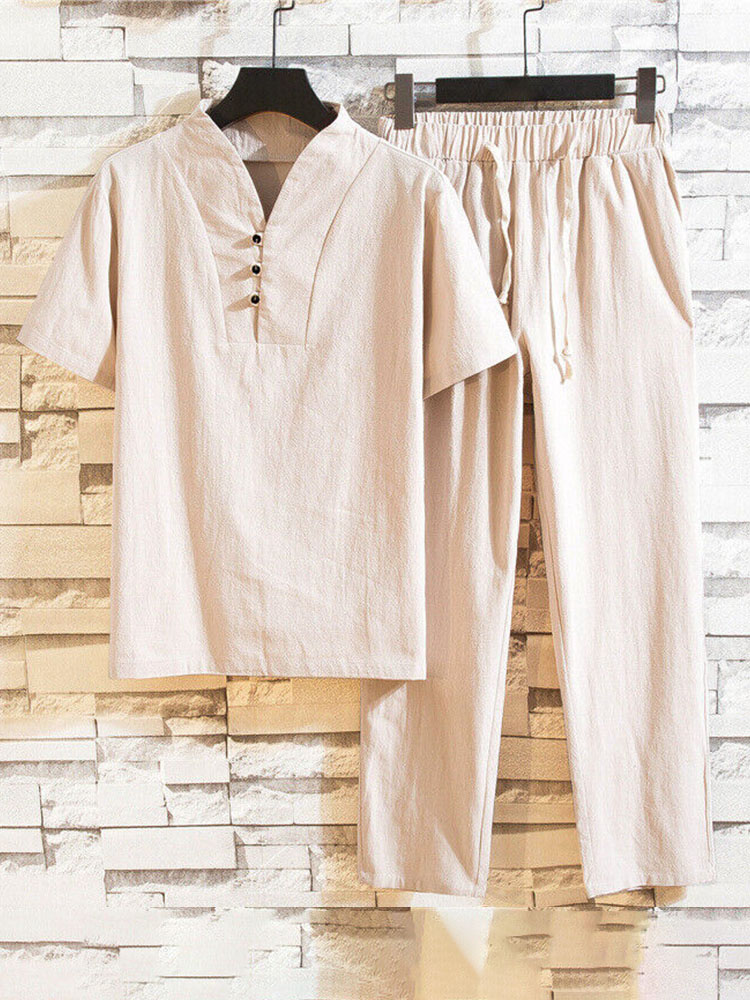 menweary Men's Japanese Art Vintage Loose Cotton Set