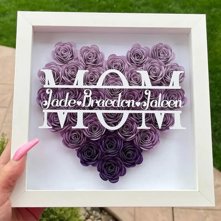 Personalized Flower Shadow Box Custom Names Heart Rose Frame Decorations Mother's Day Gift for Her