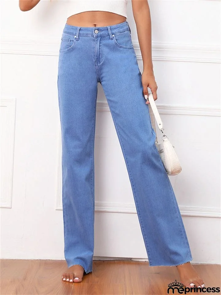 Women's Campus Style Fashion Youth Straight-Leg Denim Jeans