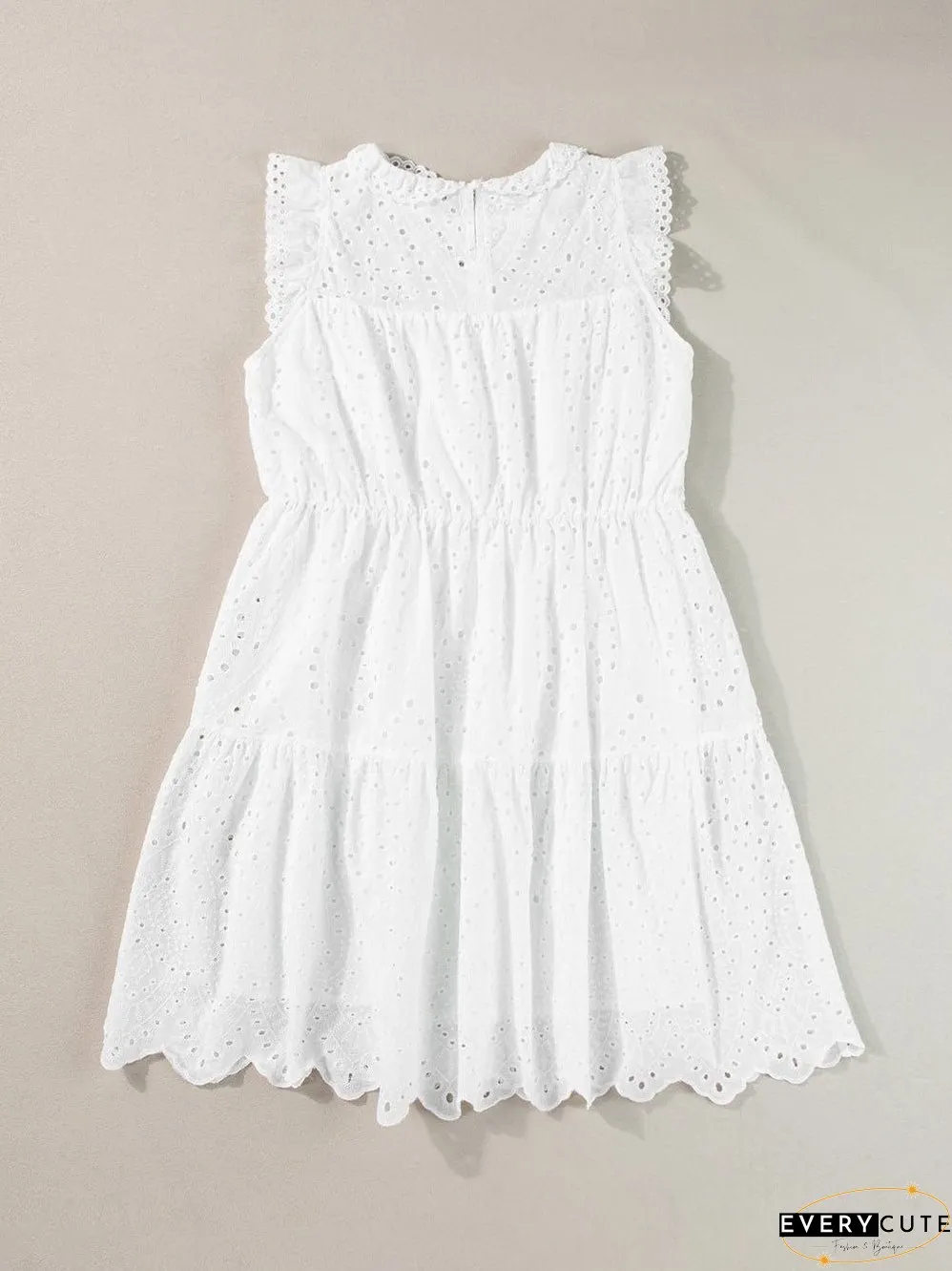Elegant White Hollow Flutter Mini Dress