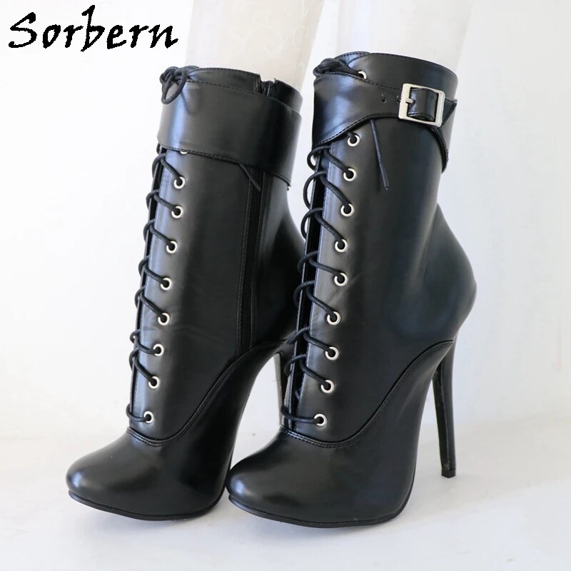 VCSHOES Cute Round Toe Boots Women Ankle High Burlesque Heel Cosplay Show Fetish Unisex Booties Stilettos Custom Size 36-46