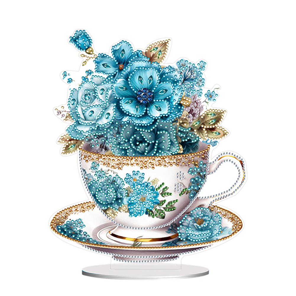 DIY Acrylic Special Shaped Flower Cup Table Top Diamond Painting Ornament Kits