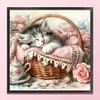 Cat Sleeping In A Pink Basket-11CT Stamped Cross Stitch 40*40cm/15.75*15.75in