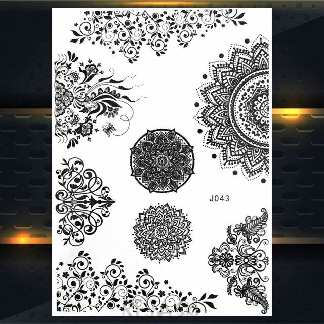 REJASKI Black Henna Lace Temporary Tattoos Sticker For WOmen Butterfly Moth Mehndi Flower Fake Tatoo Sticker Feather Flora Tatoo