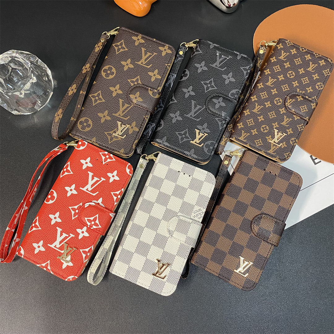 LV Monogram Canvas Wallet Apple iPhone Case Samsung Galaxy Checkerboard Canvas Holster