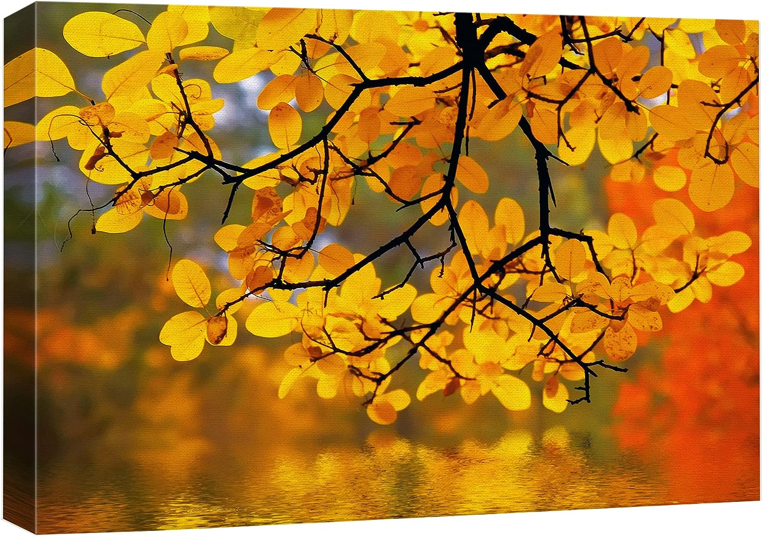 wall26 Canvas Print Wall Art Yellow Leaves in The Forest with Bokeh Camera Effect Floral Nature Photography Realism Bohemian Scenic Relax/Calm Cool for Living Room, Bedroom, Office - 12 inch x18 inch  12&#034; x 18&#034;