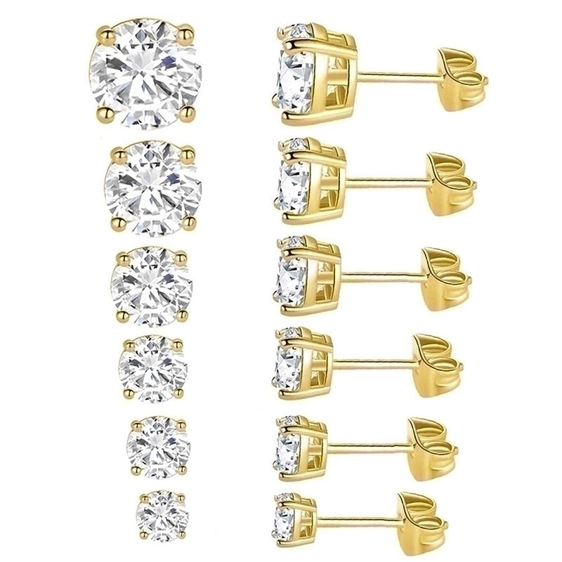 Copper Gold Plated Minimalist Round Inlay Zircon Ear Studs