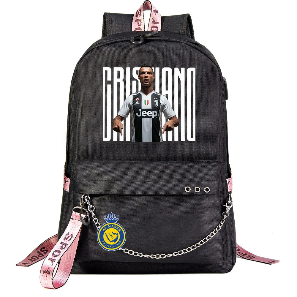 Buzzdaisy Cristiano Ronaldo Theme School Bag with 15-inch Laptop Compartment and USB Charging Cable