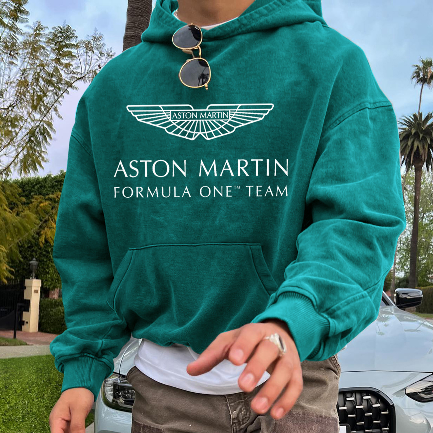 Oversized Hoodie Racing Graphic Print Hooded Sweatshirt Aston Martin Hoodie