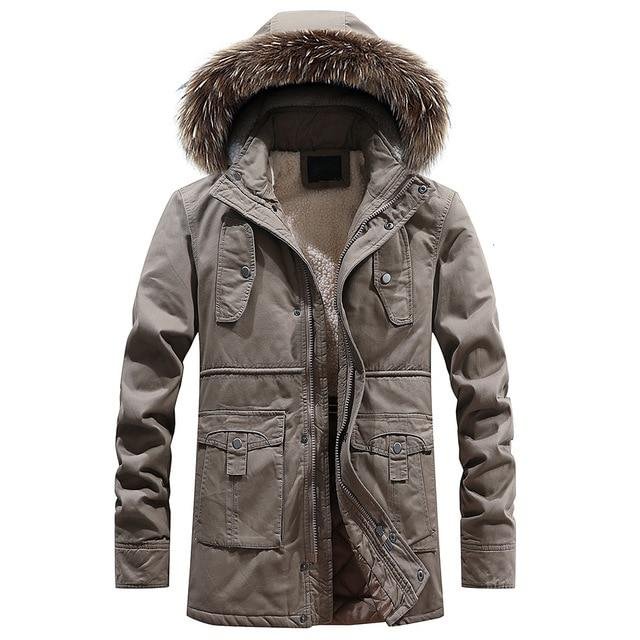 Men Long Casual Thick Warm Fleece Jacket Parkas