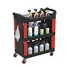 3 Tier Auto Detailing Cart with Wheels, Rolling Detail Carts with Long Hanging Plate & Hooks & Hanging Bucket, Car Wash Organizer Cart for Detailers Garage Workshop, Repair Shop, Storage Tool,BlackRed