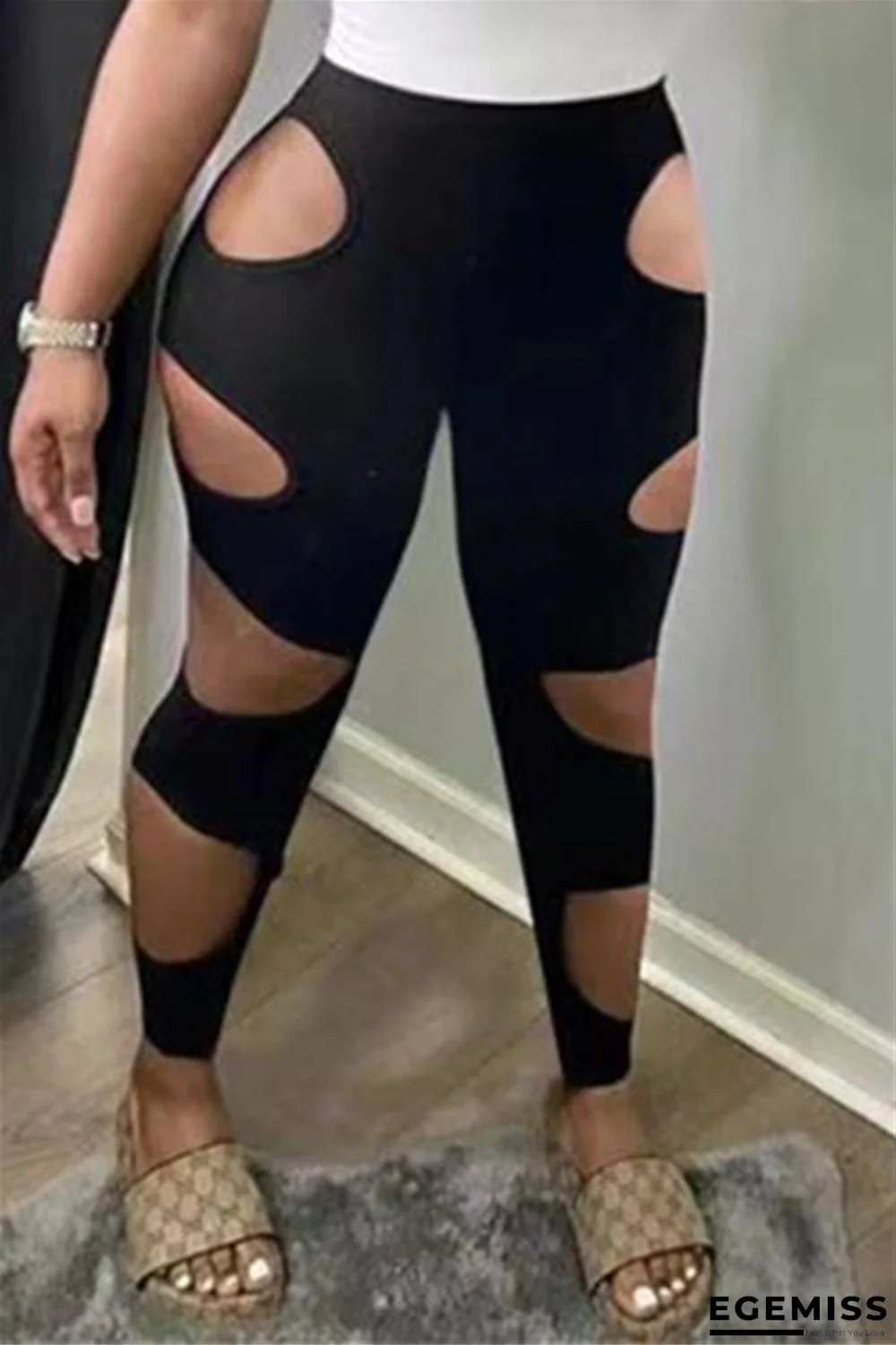 Black Sexy Casual Solid Hollowed Out Skinny High Waist Pencil Trousers | EGEMISS