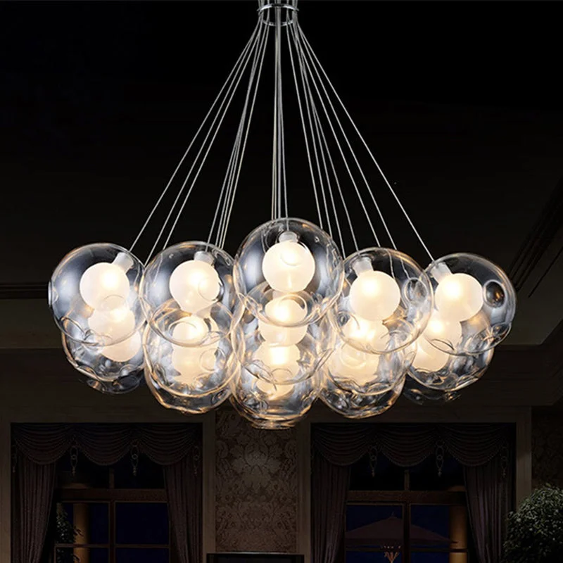 Nordic Modern LED Double-Deck Glass Ball Pendant Lights G4 Bulb Hall Lights
