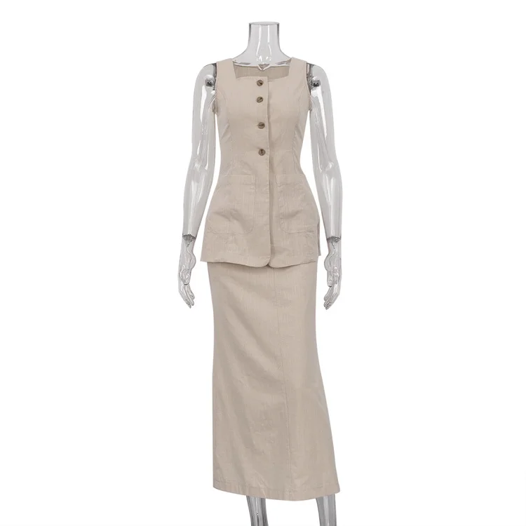 Sleeveless Waistcoat Vest Skirt Suit