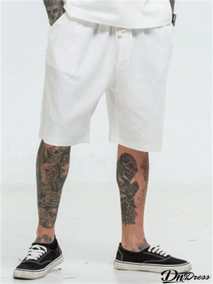 Men's Summer Wide Leg Solid Color Loose Drawstring Shorts