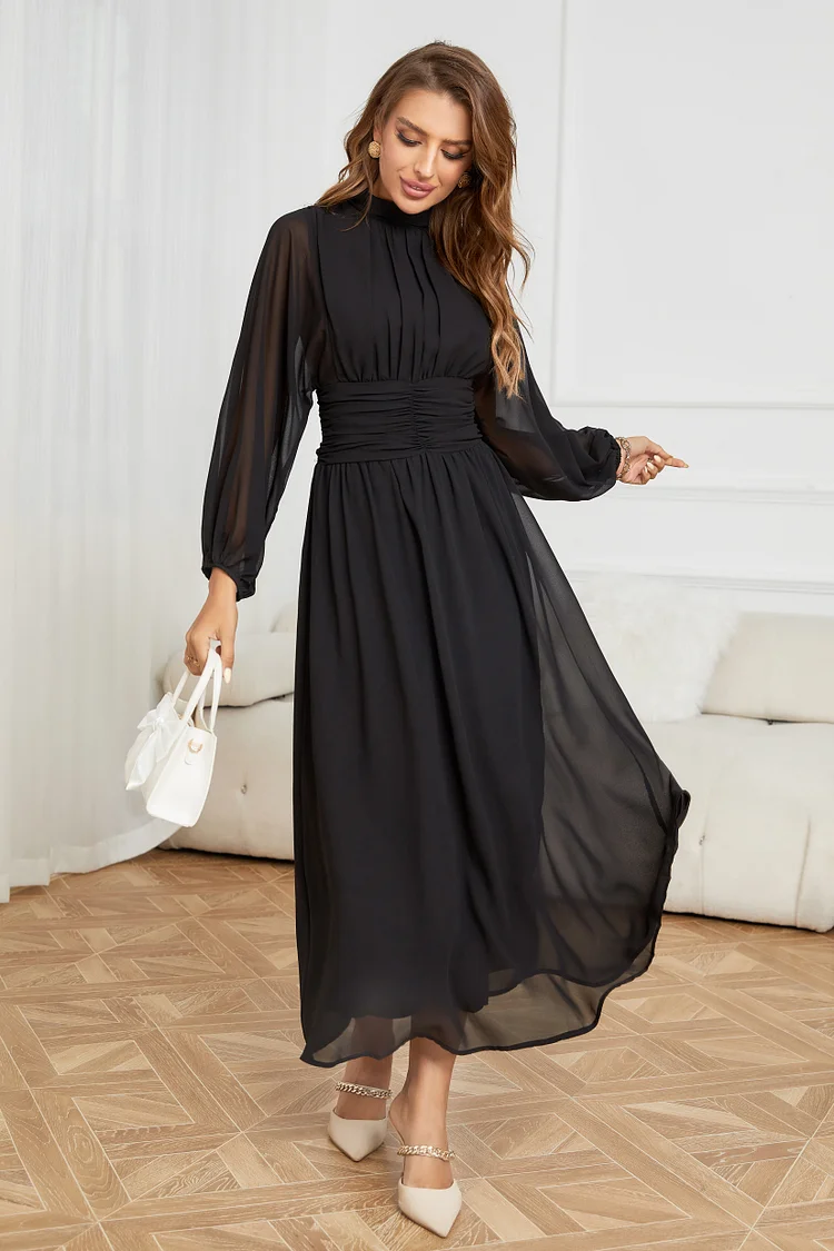Cherley Floaty Mesh Long Sleeve Maxi Dresses 