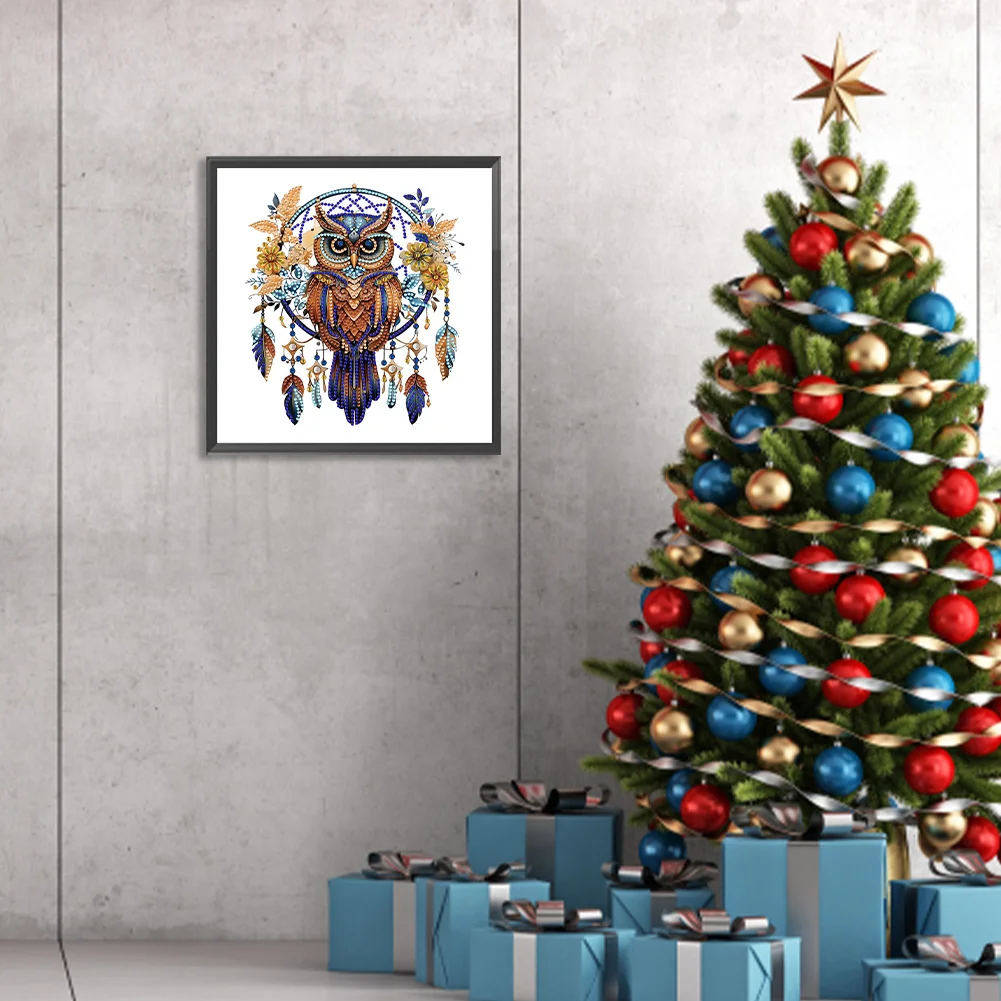Diamond Painting - Partial Special Shaped Drill - Owl Dreamcatcher(Canvas|30*30cm)