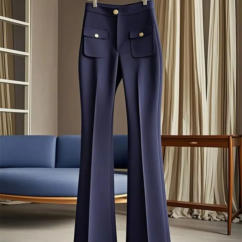 Pants Outfits – New High End Autumn Women's Pants Slim High Waist Fashion Design Solid Color Office Lady Suit Trousers Casual Micro Flared Pants | Bonusgud