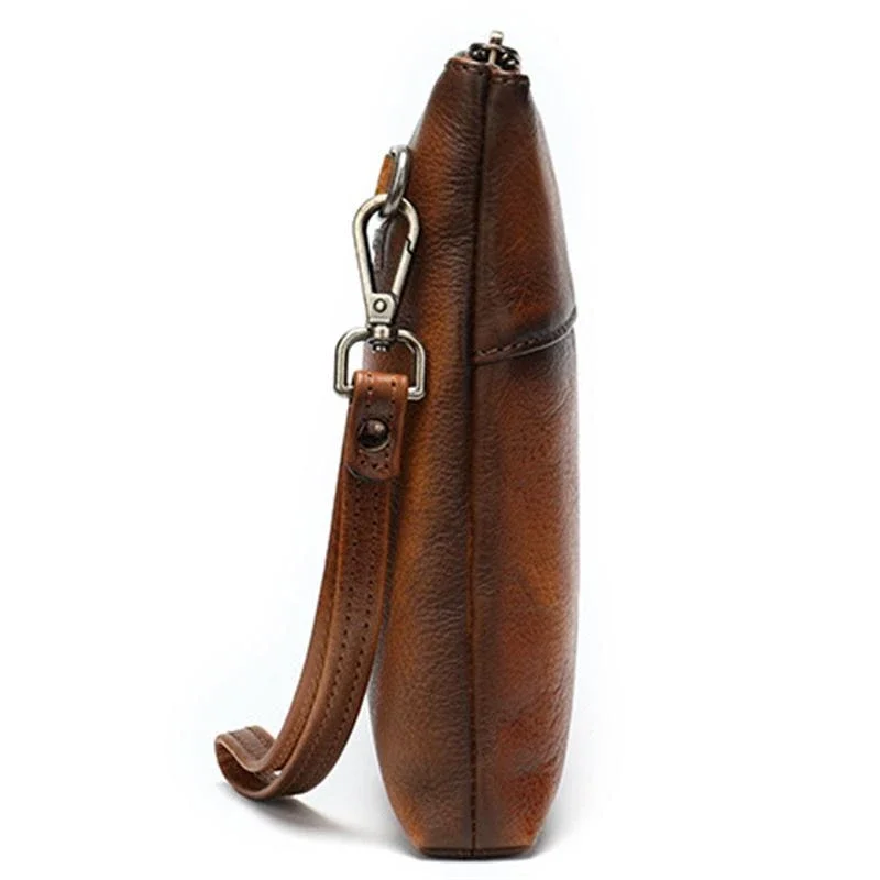 Simple Leather Casual Solid Color Zipper Design Business Clutch