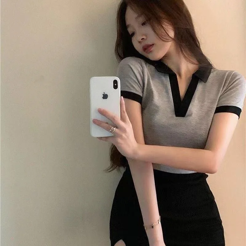 Brownm Brownm 2024 New Top Short Ins Fashion Design Sense Small Minority Sweet Spicy Wind Pure Desire Hot Girl Short Sleeve T-Shirt Women