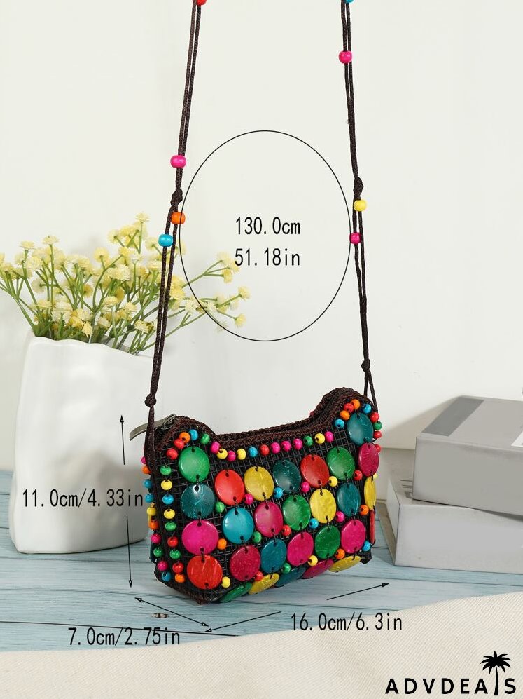 Beaded Detail Coconut Shell Colorblock Square Bag