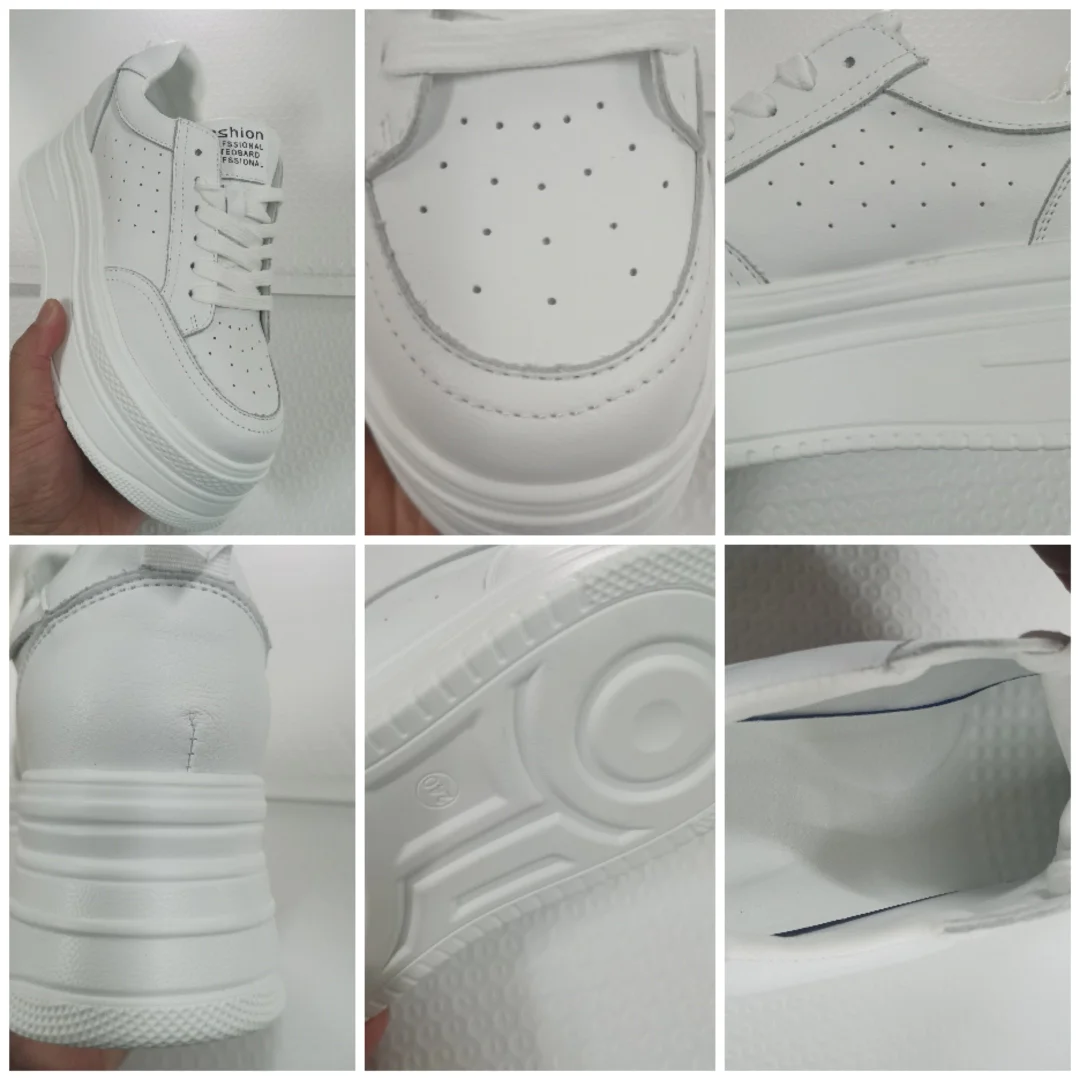 Fujin 7cm Genuine Leather Platform Wedge Shoes Chunky Sneakers White Comfortable Leather Super Thick Sole Spring Autumn Shoes
