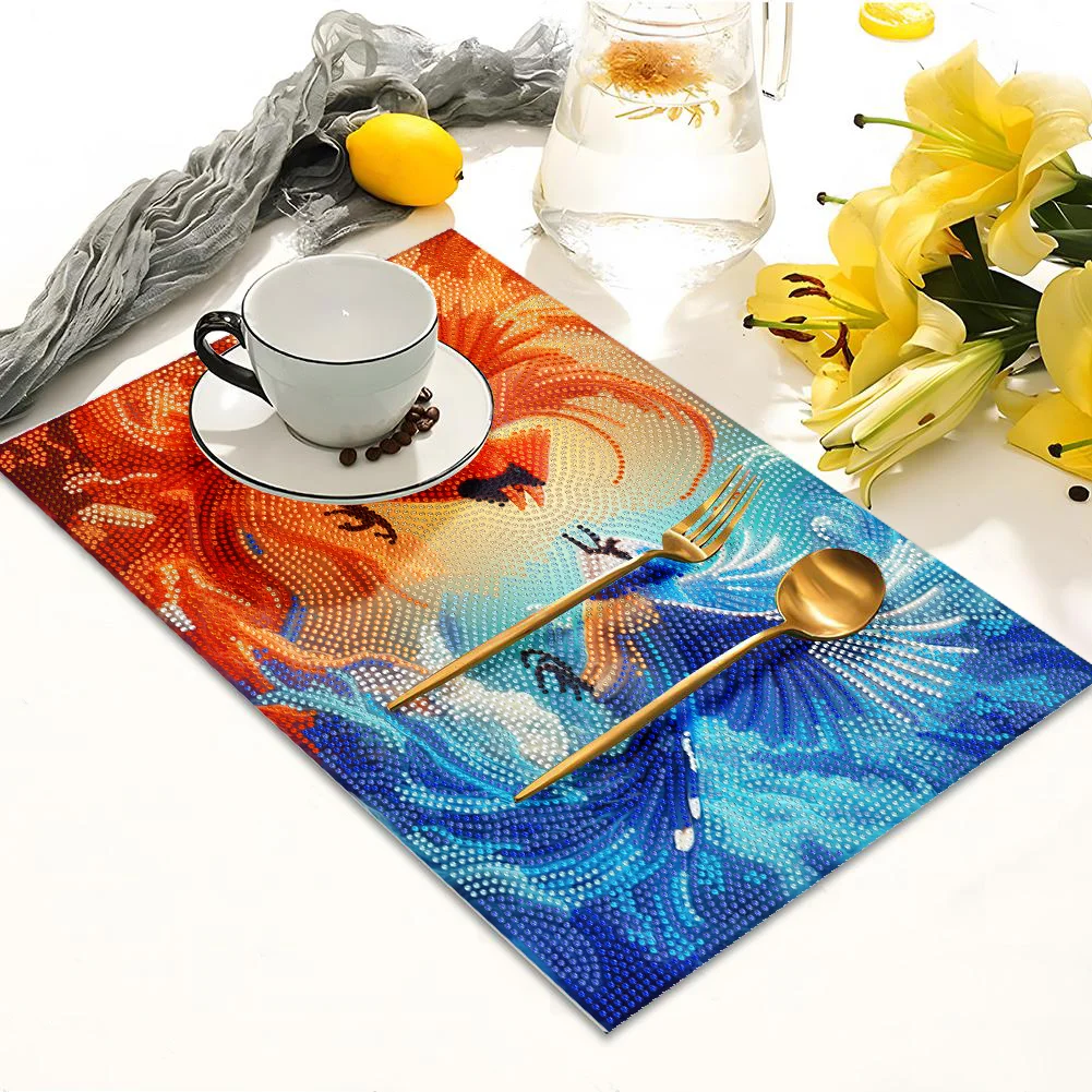 DIY Ice and Fire Bird Diamond Painting Placemats Heat Resistant for Beginners