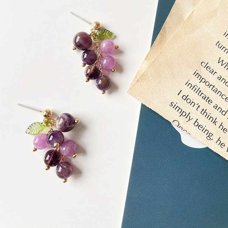 Purple Crystal Grape Earrings