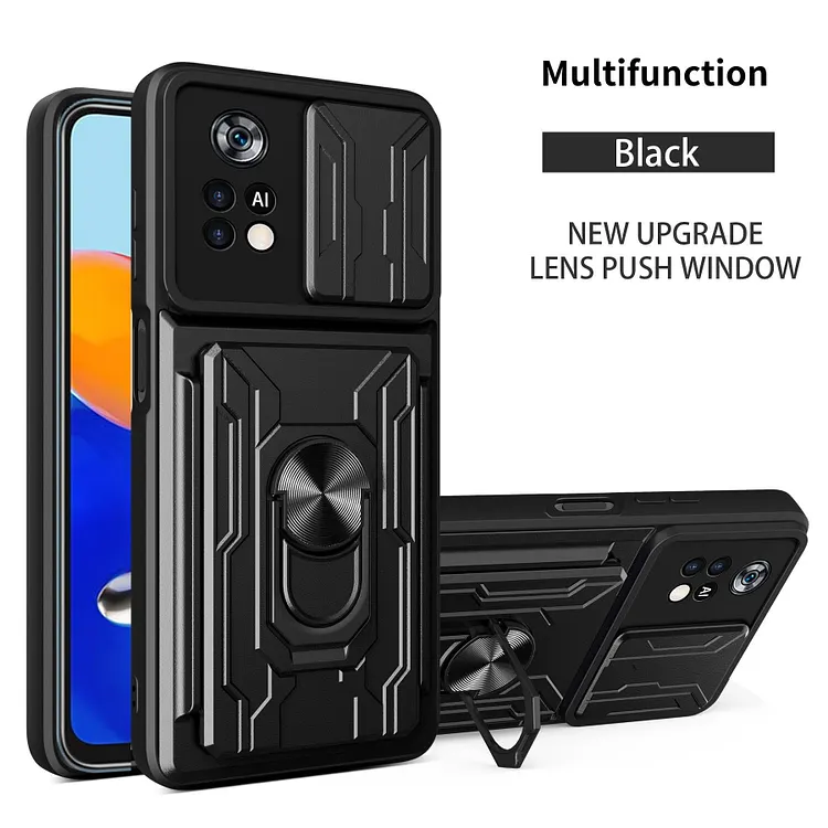 Card Pocket Hybrid Armor Case for Redmi Note 12 12 Pro 11 11S 10 9 9 Pro 8 Redmi 12 10C 10 9C 9A 9T 9 Magnetic Car Holder Cover