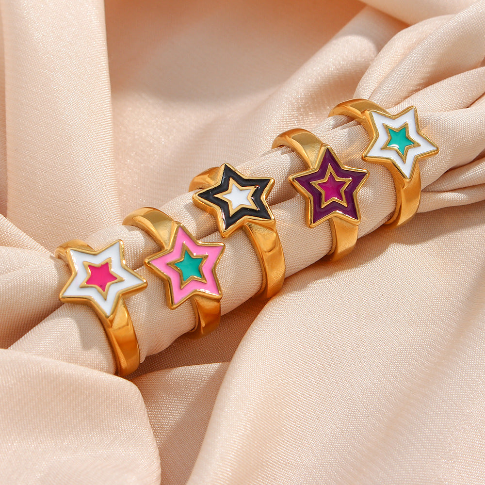 Women Geometric Stainless Steel 18K Gold Plated Rings