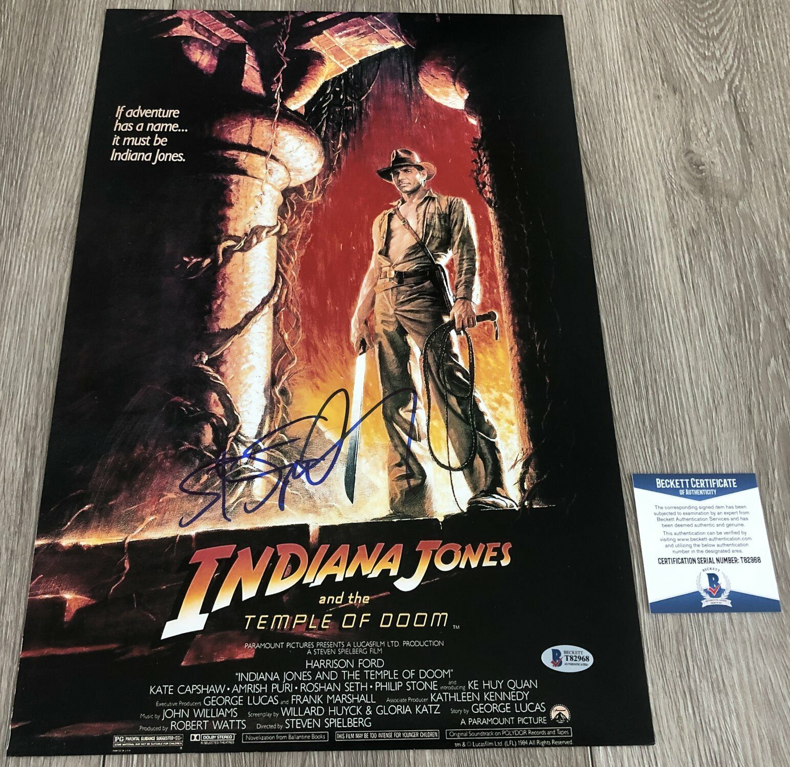 STEVEN SPIELBERG SIGNED INDIANA JONES & THE TEMPLE OF DOOM 12x18 Photo Poster painting & BAS COA