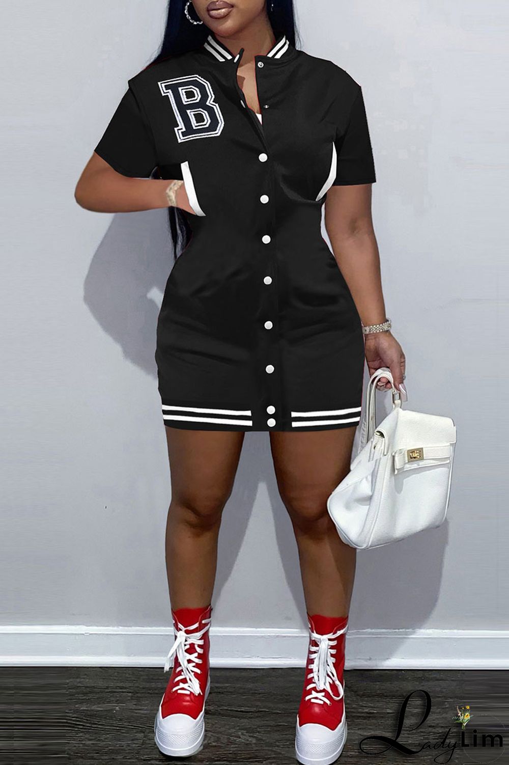 Black Casual Solid Embroidered Split Joint Buckle Straight Dresses