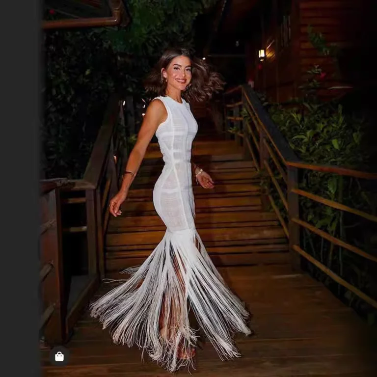 Brownm Spring And Summer New Features Medium And Long White Banded Evening Dress Dress Waist Thin Women's Clothing