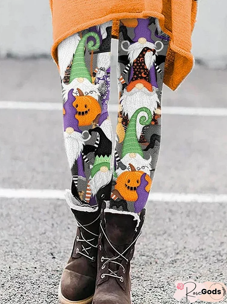 Women's Halloween Pumpkin Gnome Print Leggings